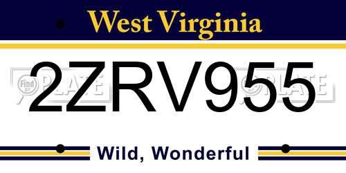 2ZRV955 West Virginia License Plate
