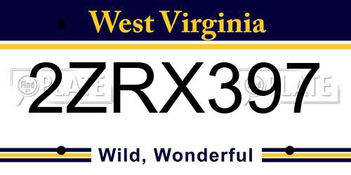 2ZRX397 West Virginia License Plate
