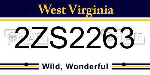 2ZS2263 West Virginia License Plate
