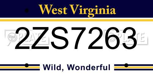 2ZS7263 West Virginia License Plate