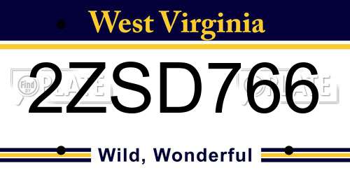 2ZSD766 West Virginia License Plate