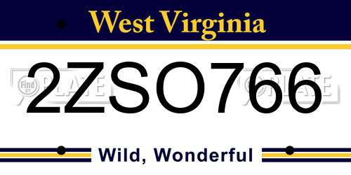 2ZSO766 West Virginia License Plate