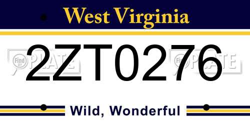 2ZT0276 West Virginia License Plate