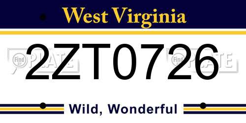 2ZT0726 West Virginia License Plate