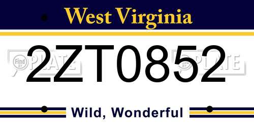 2ZT0852 West Virginia License Plate