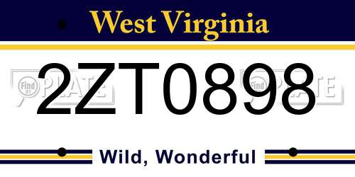 2ZT0898 West Virginia License Plate