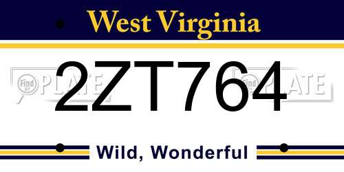 2ZT764 West Virginia License Plate