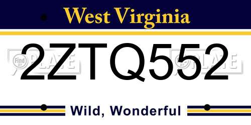 2ZTQ552 West Virginia License Plate