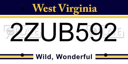 2ZUB592 West Virginia License Plate