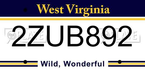 2ZUB892 West Virginia License Plate