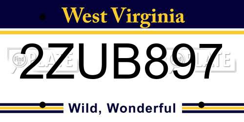 2ZUB897 West Virginia License Plate