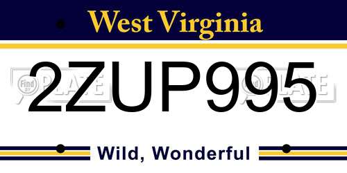 2ZUP995 West Virginia License Plate