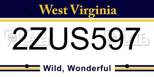2ZUS597 West Virginia License Plate