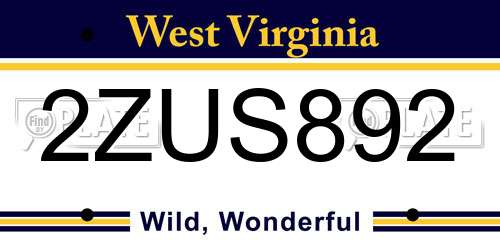 2ZUS892 West Virginia License Plate
