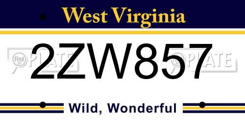 2ZW857 West Virginia License Plate