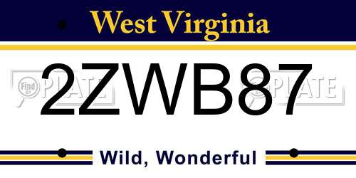 2ZWB87 West Virginia License Plate