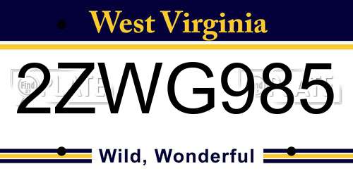 2ZWG985 West Virginia License Plate