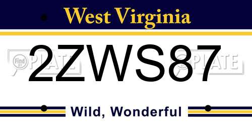 2ZWS87 West Virginia License Plate