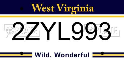 2ZYL993 West Virginia License Plate