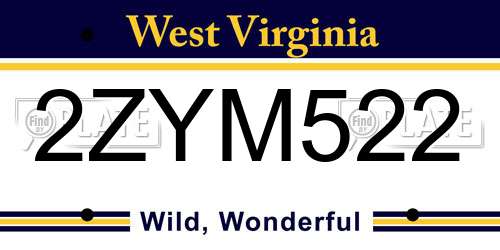 2ZYM522 West Virginia License Plate