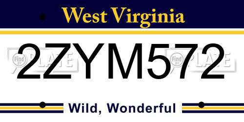 2ZYM572 West Virginia License Plate