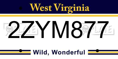 2ZYM877 West Virginia License Plate