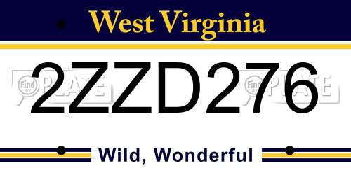 2ZZD276 West Virginia License Plate