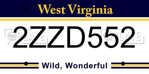 2ZZD552 West Virginia License Plate