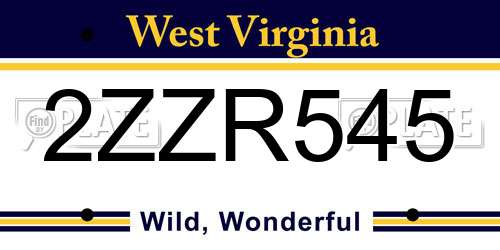 2ZZR545 West Virginia License Plate