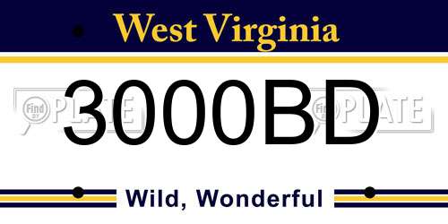 3000BD West Virginia License Plate