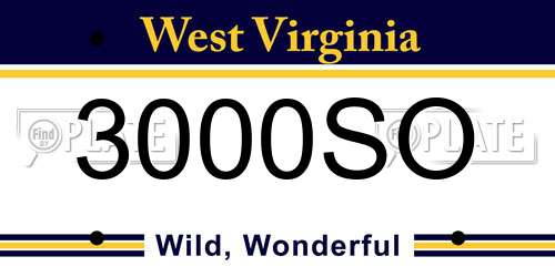 3000SO West Virginia License Plate