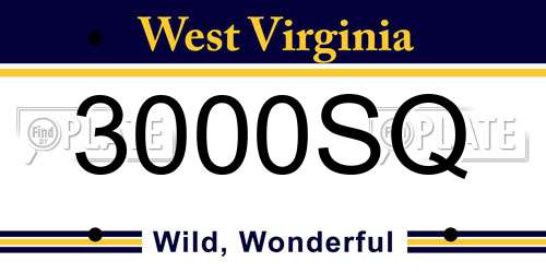 3000SQ West Virginia License Plate