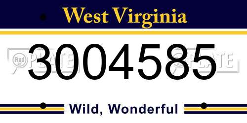 3004585 West Virginia License Plate