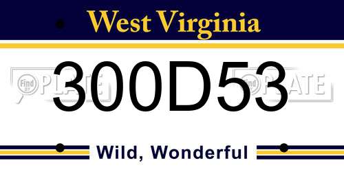 300D53 West Virginia License Plate
