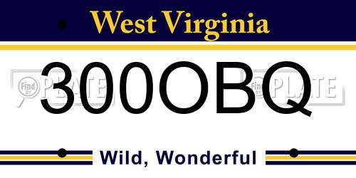 300OBQ West Virginia License Plate
