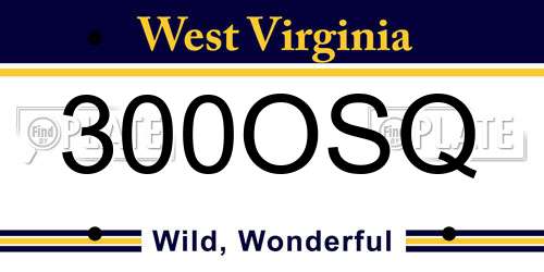 300OSQ West Virginia License Plate