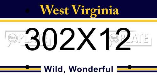 302X12 West Virginia License Plate