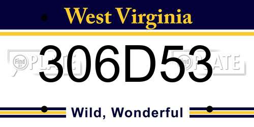 306D53 West Virginia License Plate