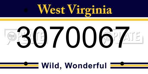 3070067 West Virginia License Plate