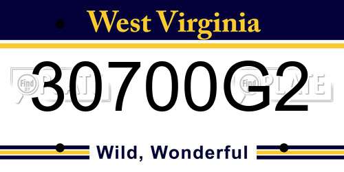 30700G2 West Virginia License Plate