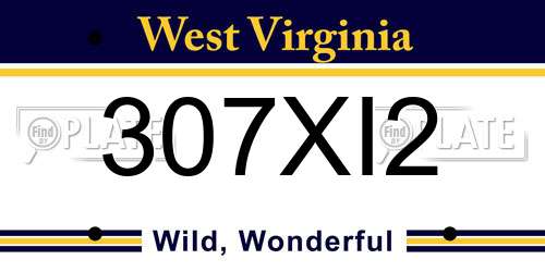 307XI2 West Virginia License Plate