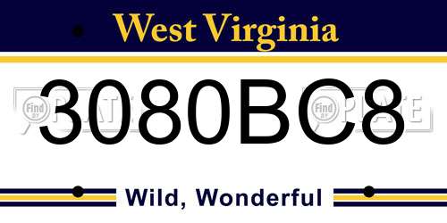 3080BC8 West Virginia License Plate