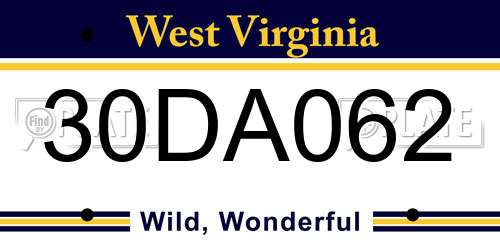 30DA062 West Virginia License Plate