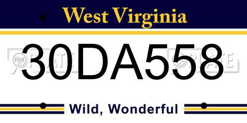 30DA558 West Virginia License Plate