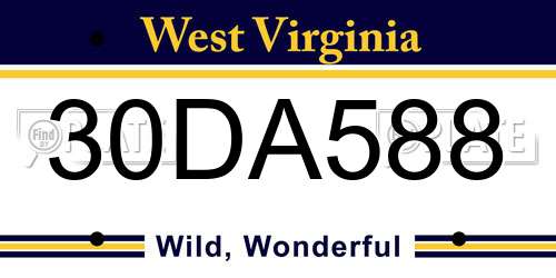 30DA588 West Virginia License Plate