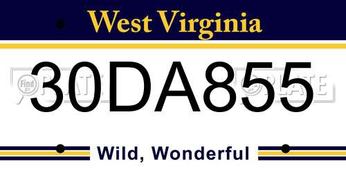30DA855 West Virginia License Plate
