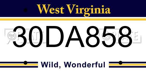 30DA858 West Virginia License Plate
