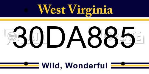 30DA885 West Virginia License Plate