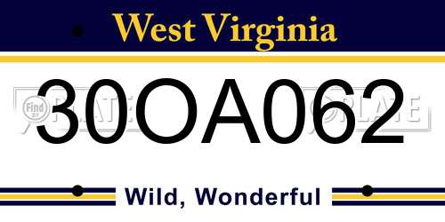 30OA062 West Virginia License Plate