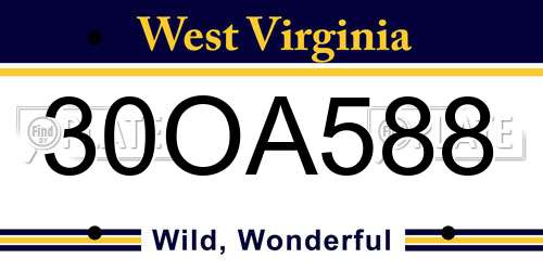 30OA588 West Virginia License Plate